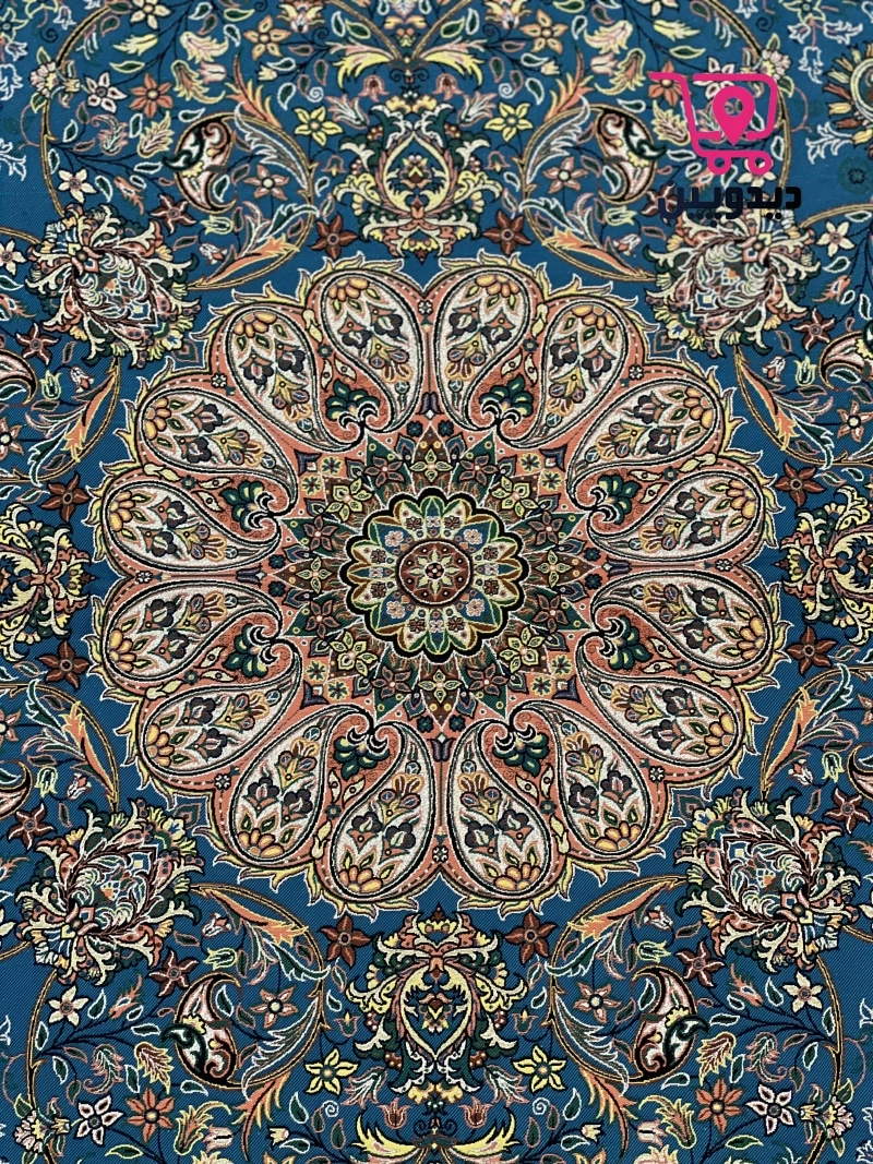 رومیزی ترمه یک در یک متر طرح سنتی رنگ آبی تیره