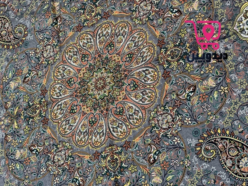 رومیزی ترمه یک در یک متر طرح سنتی رنگ طوسی