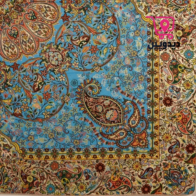 رومیزی ترمه یک در یک متر طرح سنتی رنگ آبی فیروزه ای