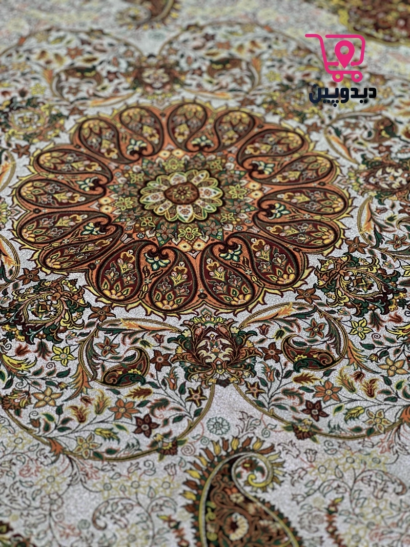 رومیزی ترمه یک در یک متر طرح سنتی رنگ طوسی زرشکی