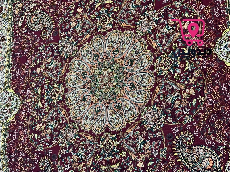 ترمه رومیزی یک در یک طرح سنتی رنگ زرشکی