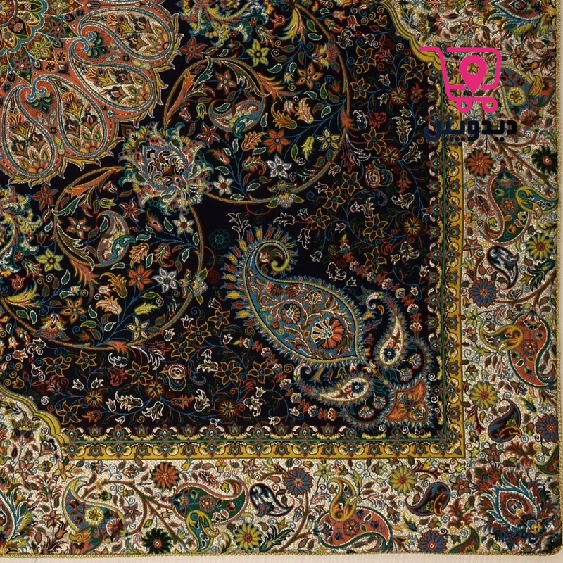 رومیزی ترمه یک در یک متر طرح سنتی رنگ سرمه ای
