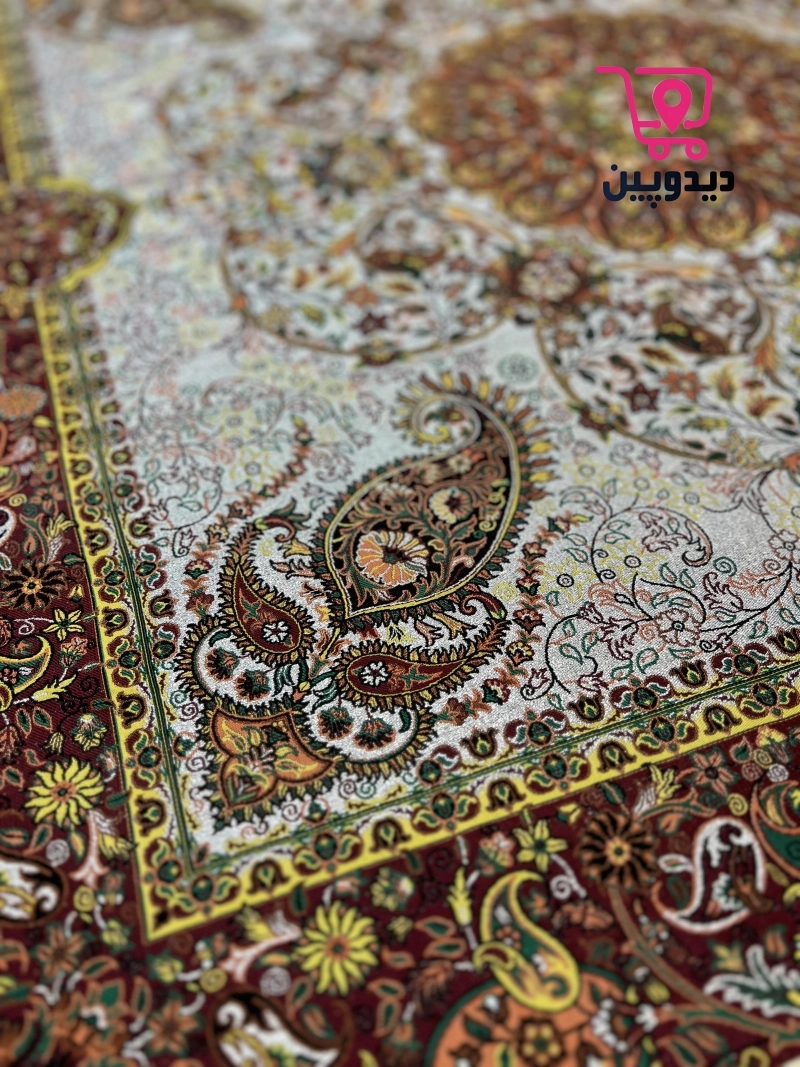 رومیزی ترمه یک در یک متر طرح سنتی رنگ طوسی زرشکی
