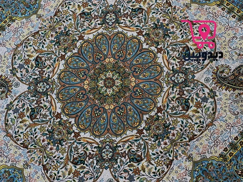 رومیزی ترمه یک در یک متر طرح سنتی رنگ طوسی آبی
