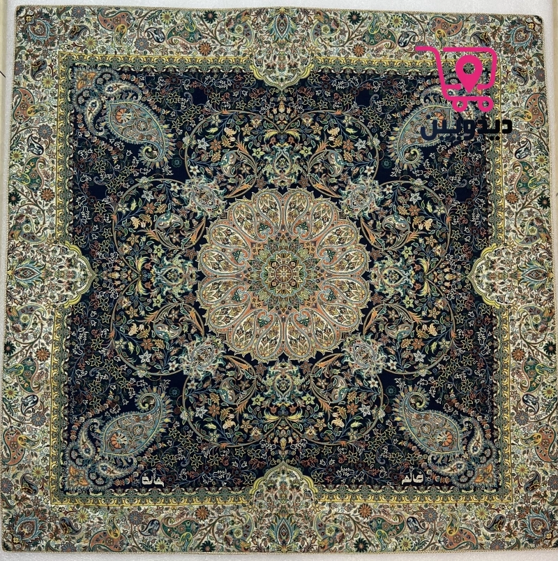 رومیزی ترمه یک در یک متر طرح سنتی رنگ سرمه ای