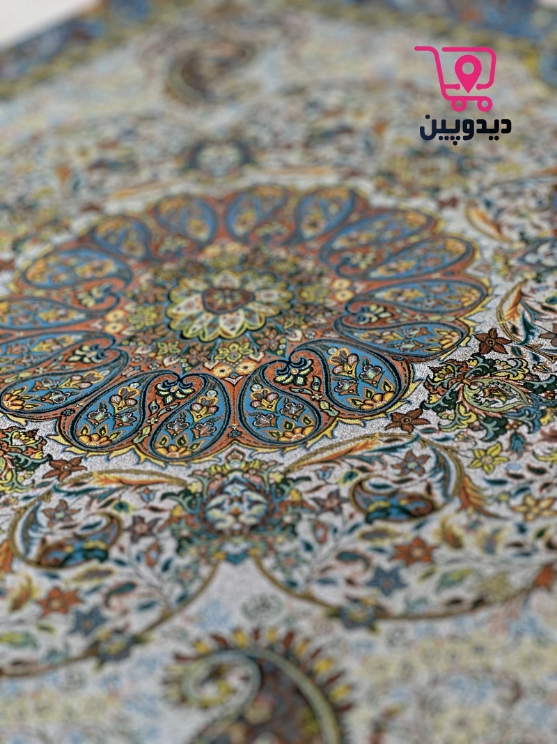 رومیزی ترمه یک در یک متر طرح سنتی رنگ طوسی آبی