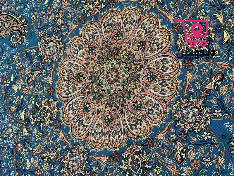 رومیزی ترمه یک در یک متر طرح سنتی رنگ آبی تیره