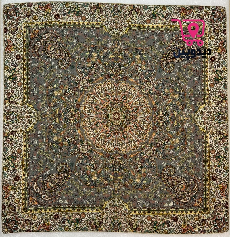 رومیزی ترمه یک در یک متر طرح سنتی رنگ طوسی