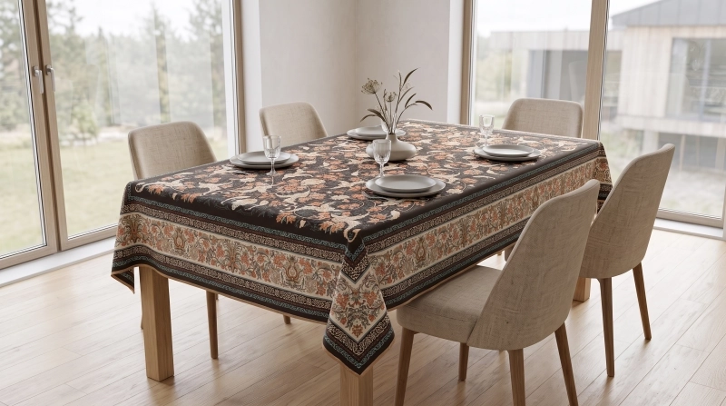 رومیزی 6 نفره ابعاد 155 در 200 طرح چاپی برند رضوانی کد 3006