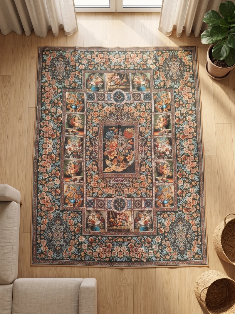 رومیزی 6 نفره ابعاد 155 در 200 طرح چاپی برند رضوانی کد 3001