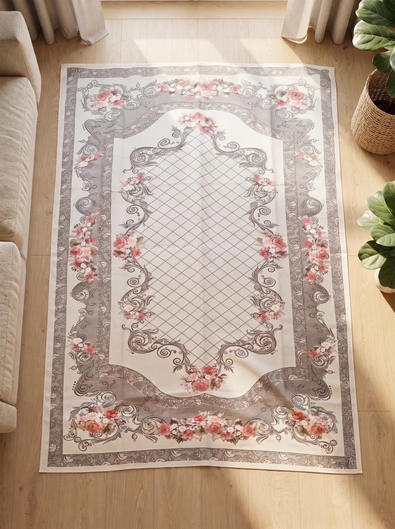 رومیزی 6 نفره ابعاد 155 در 200 طرح چاپی برند رضوانی کد 3007
