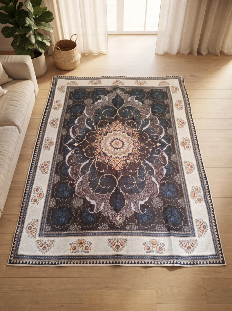 رومیزی 6 نفره ابعاد 155 در 200 طرح چاپی برند رضوانی کد 3005