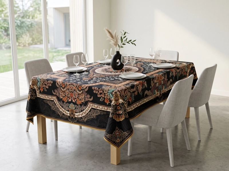 رومیزی 6 نفره ابعاد 155 در 200 طرح چاپی برند رضوانی کد 3004